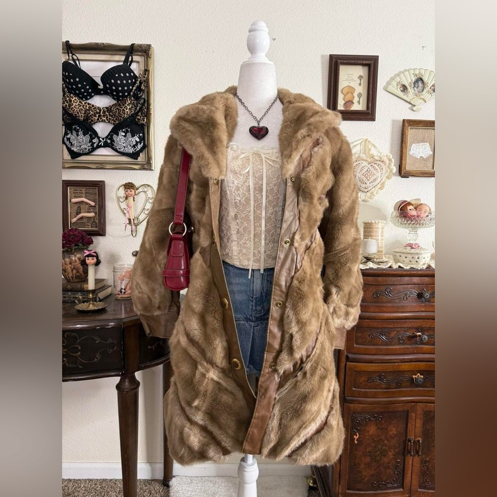 true vintage 60's union made leather and faux fur patchwork coquette coat
